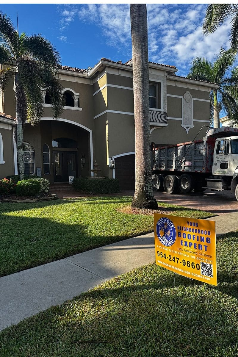 Good Guy Roofing inspection sign placed in front of a South Florida home